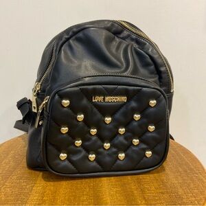 Love Moschino Quilted Black Backpack with Gold Heart Details